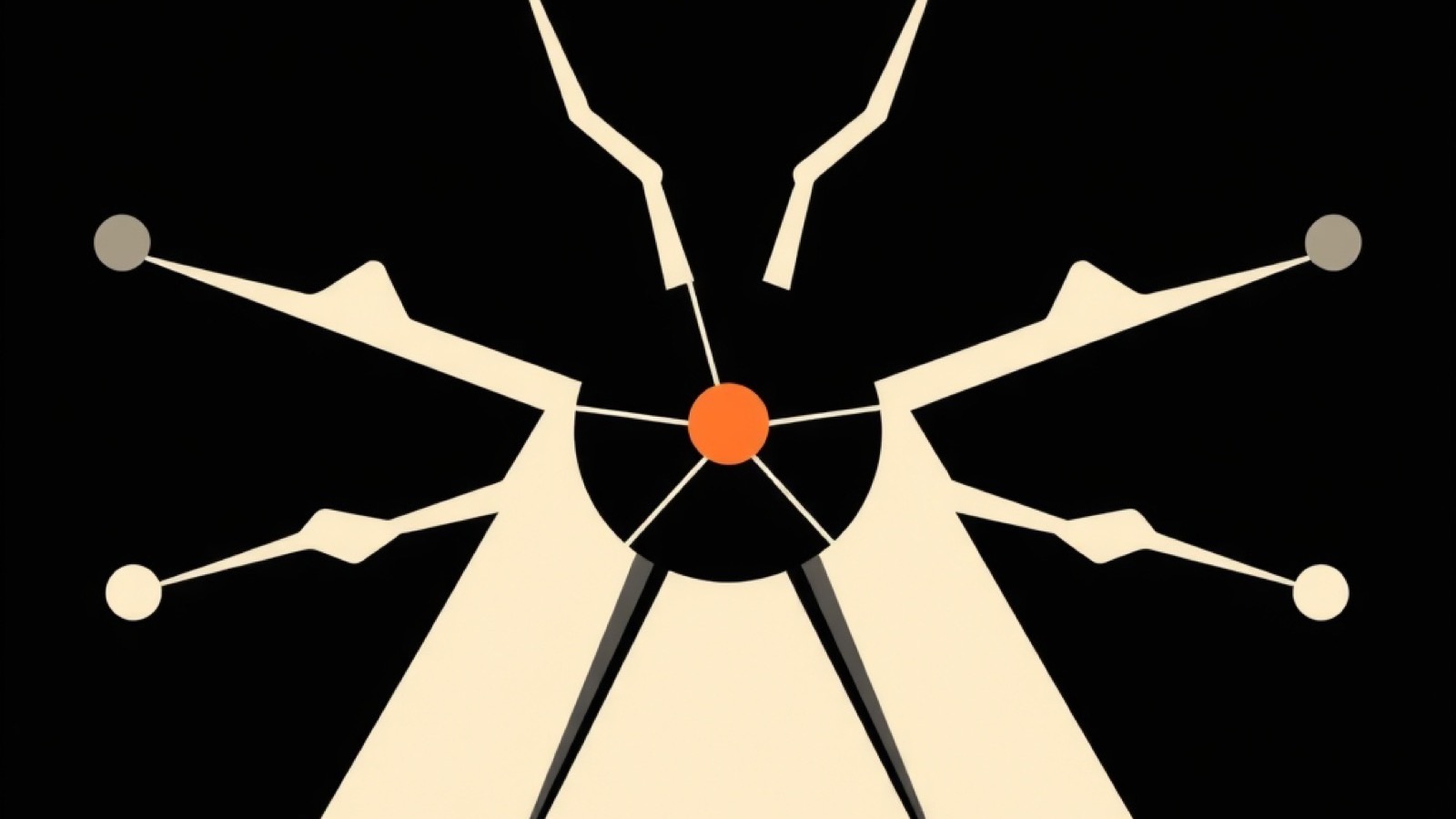Illustration : un point central relié par des traits nets à une série de formes disposées autour