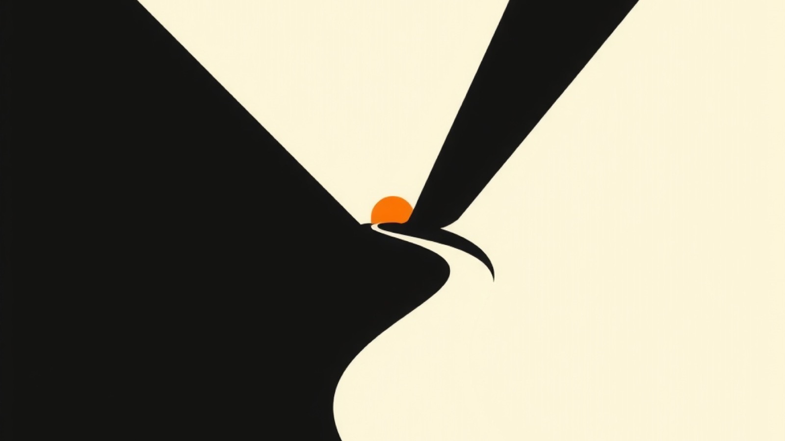 Illustration : deux masses sombres se rejoignant en un point orange minuscule