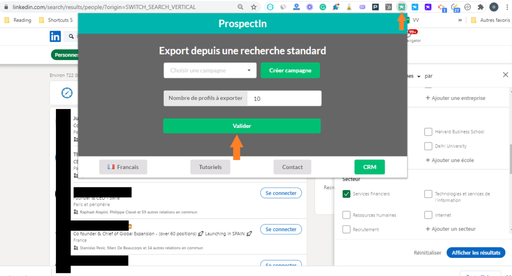 ProspectIn export contact Linkedin